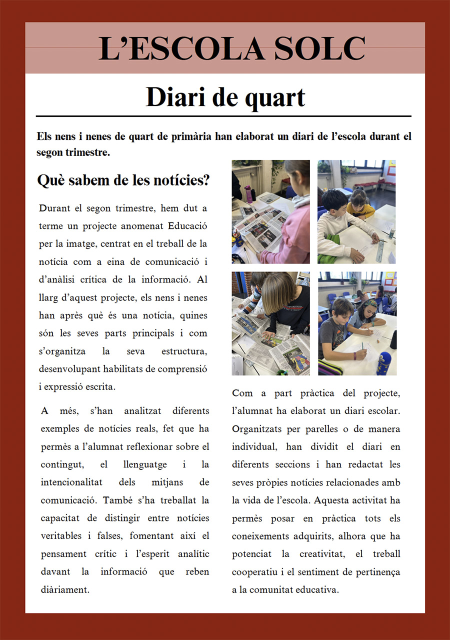 Escola Solc de Barcelona - Diari de quart